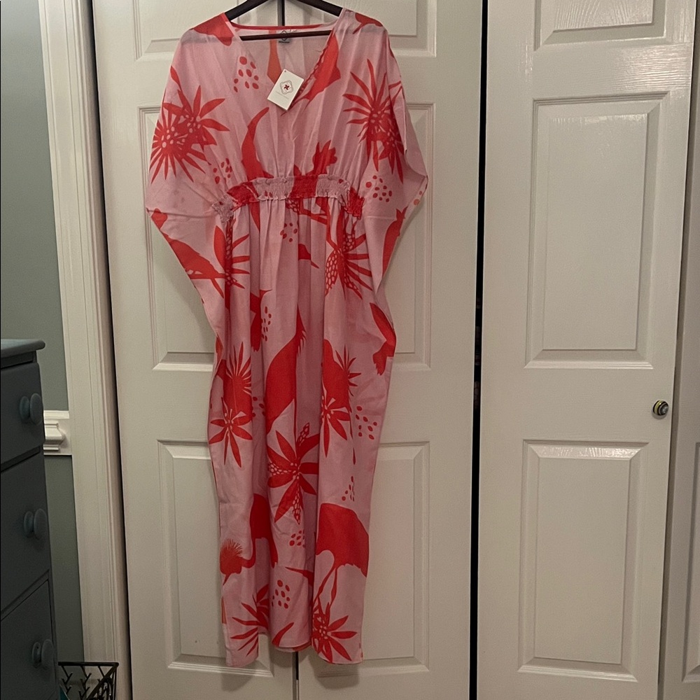 Sheridan French NWT Pink Tropical Caftan Maxi Dress Coverup | Small